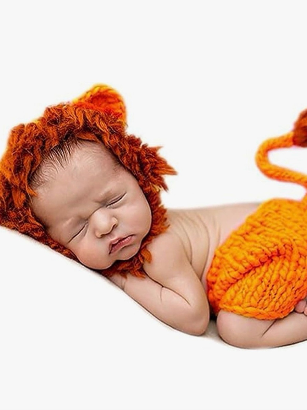 Amazon Orange Knit Lion Baby Hat and Diaper Cover Set